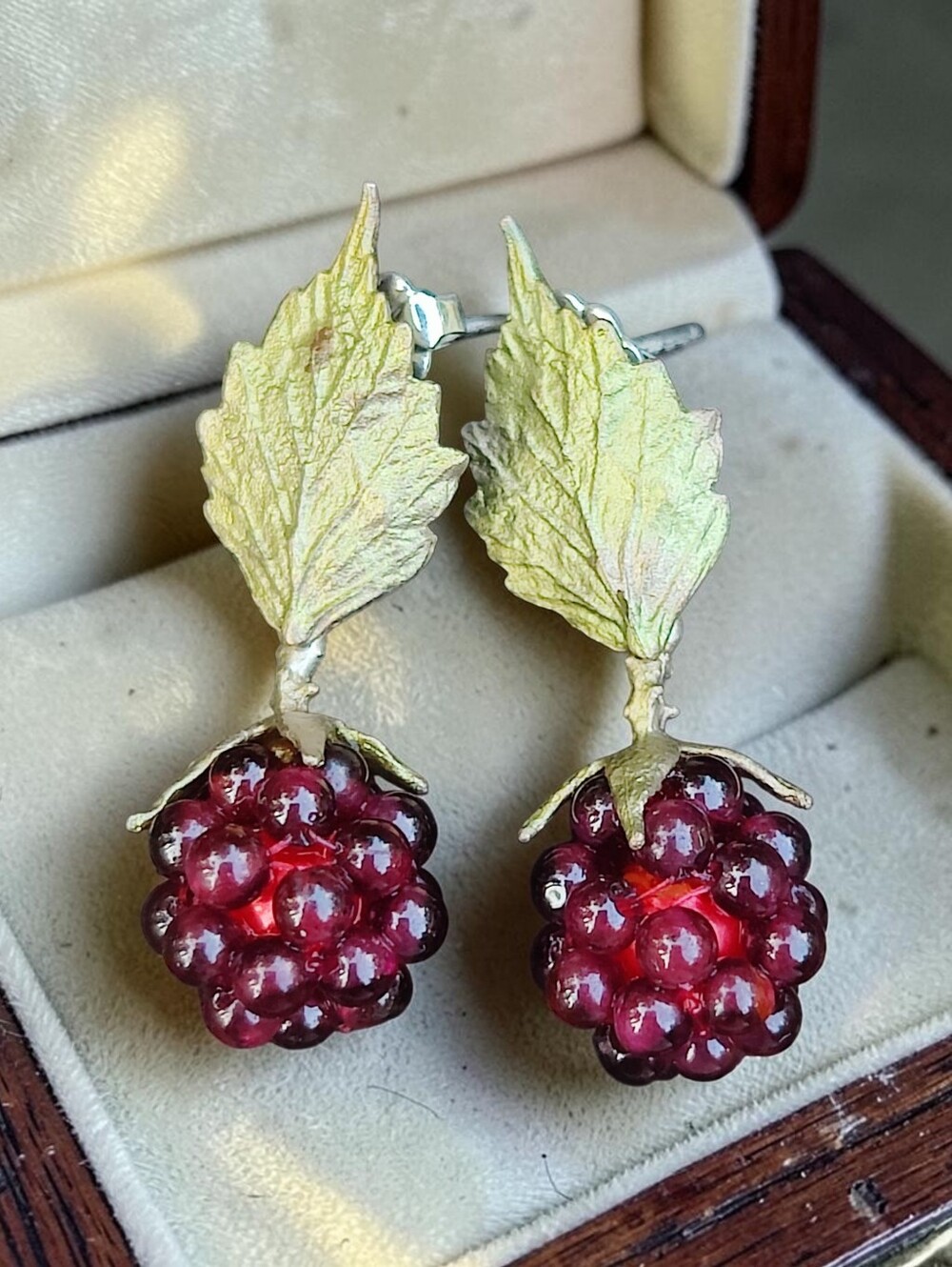 Antique Bohemian Garnet Grape Cluster Earrings